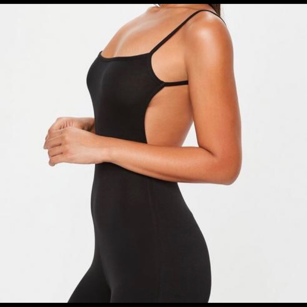 Black Strappy Backless Unitard